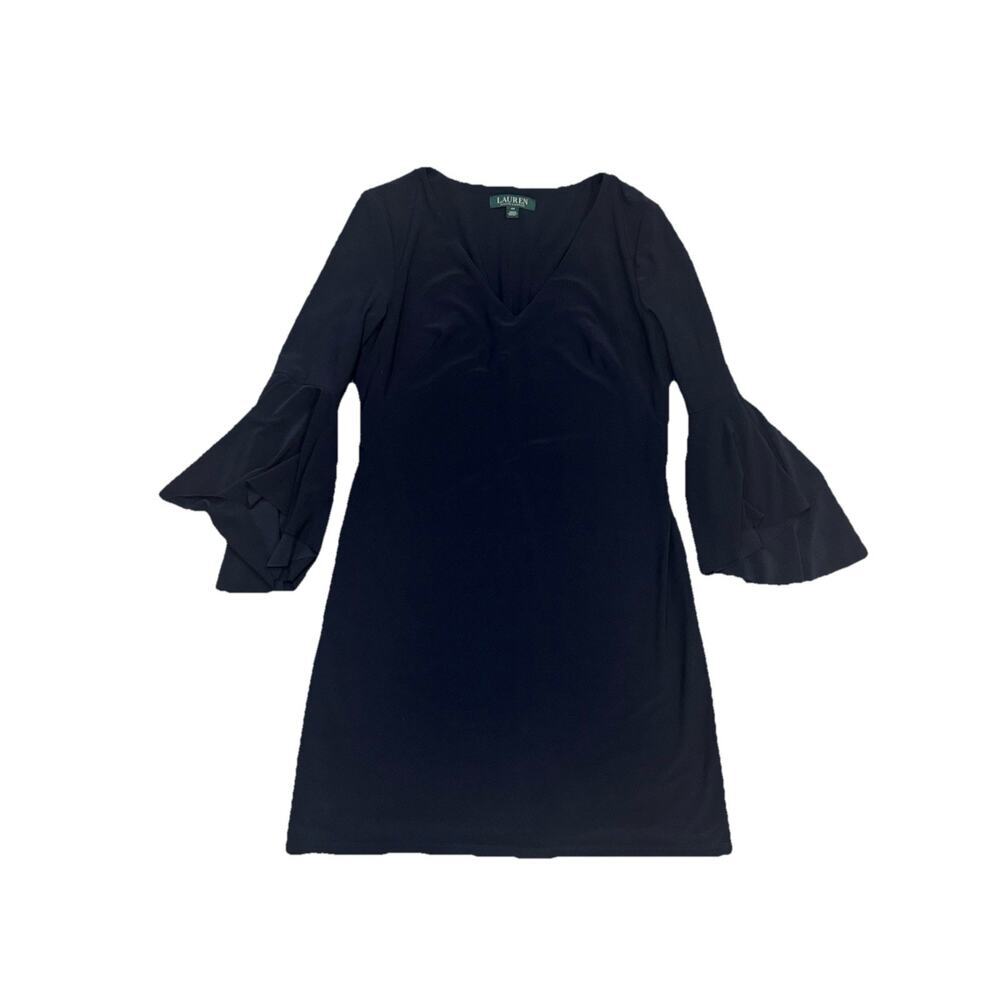 Lauren Ralph Lauren Black Dress Women 4P Petite Long Sleeve Sheer Classic